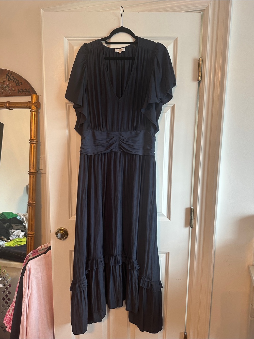 Ramy Brook Navy Blue Flutter Sleeve Maxi Dress